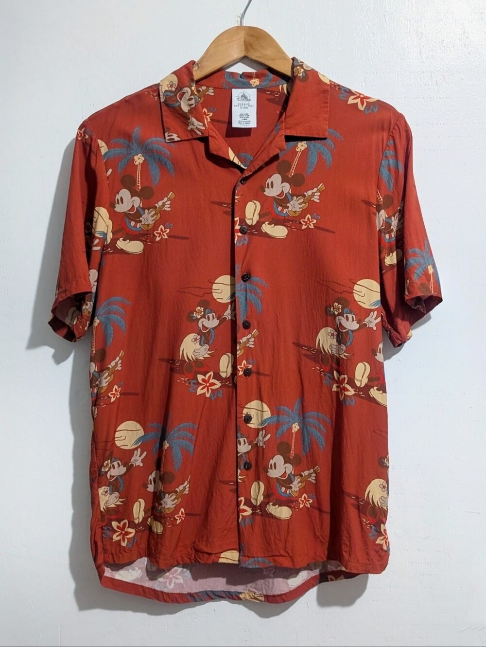 Disney Parks Tropical Hawaiian Aloha Shirt Top Mickey Minnie Mouse Camp Hula